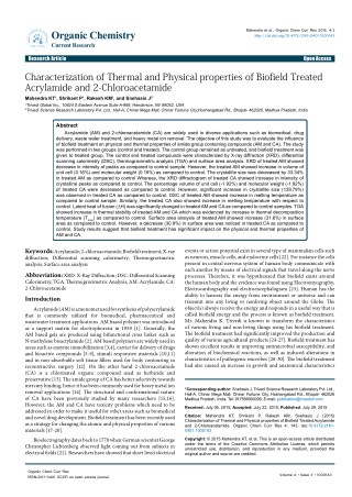 Trivedi Effect - Characterization of Thermal and Physical properties of Biofield Treated Acrylamide and 2-Chloroacetamid