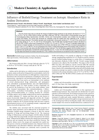 Trivedi Effect - Influence of Biofield Energy Treatment on Isotopic Abundance Ratio in Aniline Derivatives