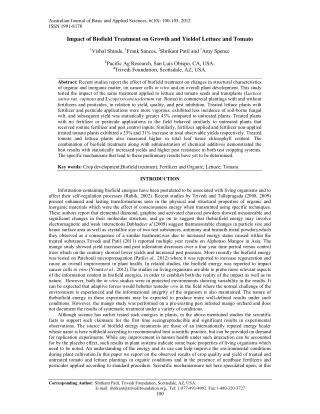 Trivedi Effect - Impact of Biofield Treatment on Growth and Yield of Lettuce and Tomato