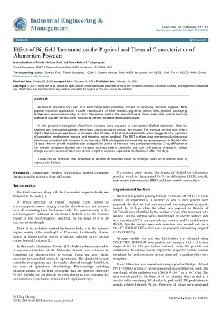Trivedi Effect - Effect of Biofield Treatment on the Physical and Thermal Characteristics of Aluminium Powders