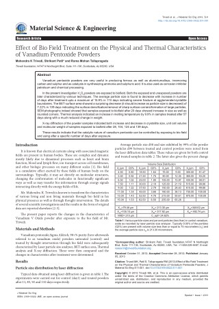 Trivedi Effect - Effect of Bio Field Treatment on the Physical and Thermal Characteristics of Vanadium Pentoxide Powders