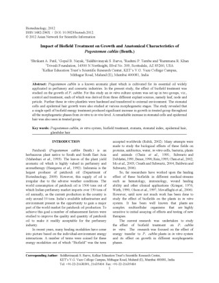 Trivedi Effect - Impact of Biofield Treatment on Growth and Anatomical Characteristics of Pogostemon cablin (Benth.)