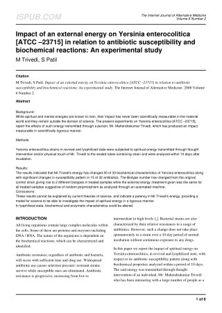 Trivedi Effect - Impact of an external energy on Yersinia enterocolitica [ATCC–23715] in relation to antibiotic suscepti