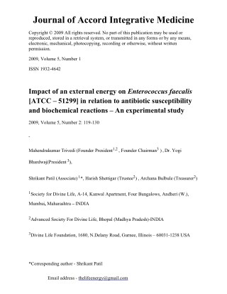 Trivedi Effect - Impact of an external energy on Enterococcus faecalis [ATCC – 51299] in relation to antibiotic suscepti