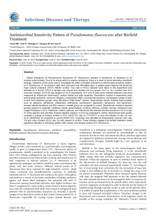 Trivedi Effect - Antimicrobial Sensitivity Pattern of Pseudomonas fluorescens after Biofield Treatment