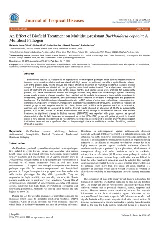 Trivedi Effect - An Effect of Biofield Treatment on Multidrug-resistant Burkholderia Cepacia: A Multihost Pathogen