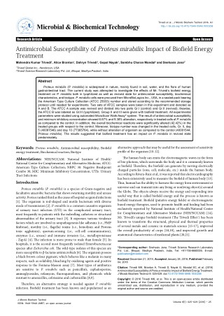 Trivedi Effect - Antimicrobial Susceptibility of Proteus mirabilis: Impact of Biofield Energy Treatment