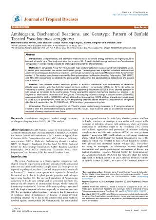 Trivedi Effect - Antibiogram, Biochemical Reactions, and Genotypic Pattern of Biofield Treated Pseudomonas aeruginosa