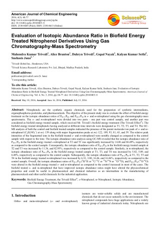Trivedi Effect - Evaluation of Isotopic Abundance Ratio in Biofield Energy Treated Nitrophenol Derivatives Using Gas Chr