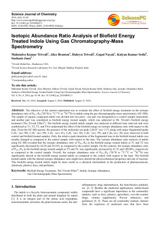 Trivedi Effect - Isotopic Abundance Ratio Analysis of Biofield Energy Treated Indole Using Gas Chromatography-Mass Spect