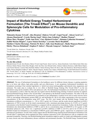 Trivedi Effect - Impact of Biofield Energy Treated Herbomineral Formulation (The Trivedi Effect®) on Mouse Dendritic and