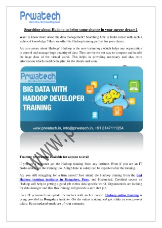 the best Hadoop training institutes in Bangalore, Pune, and Hyderabad.