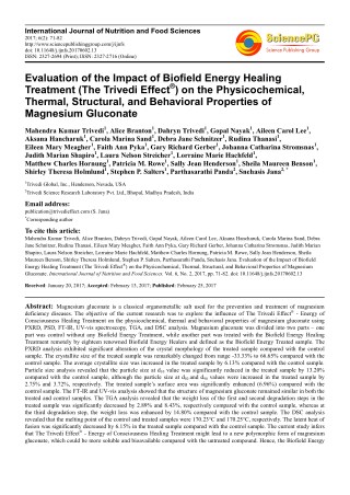 Trivedi Effect - Evaluation of the Impact of Biofield Energy Healing Treatment (The Trivedi Effect®) on the Physicochemi