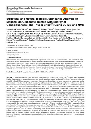 Trivedi Effect - Structural and Natural Isotopic Abundance Analysis of Magnesium Gluconate Treated with Energy of Consci