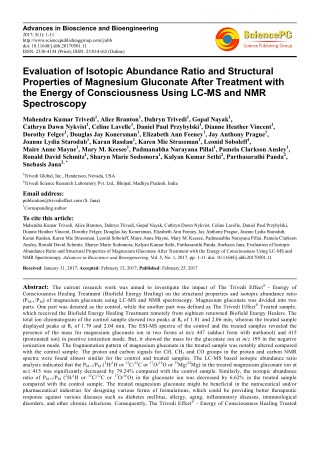 Trivedi Effect - Evaluation of Isotopic Abundance Ratio and Structural Properties of Magnesium Gluconate After Treatment