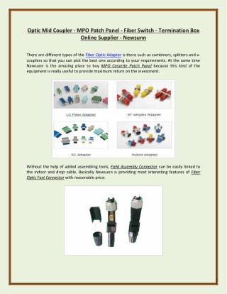 Optic Mid Coupler - MPO Patch Panel - Fiber Switch - Termination Box Online Supplier - Newsunn