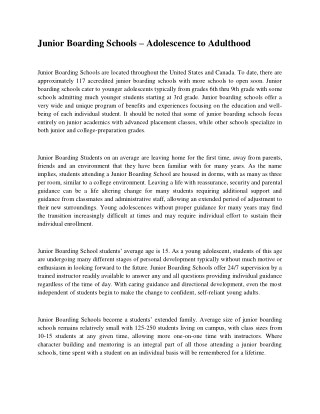Junior Boarding Schools – Adolescence to Adulthood