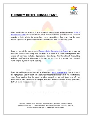 Turnkey Hotel Consultant