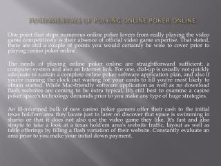 Fundamentals of Playing Online poker Online