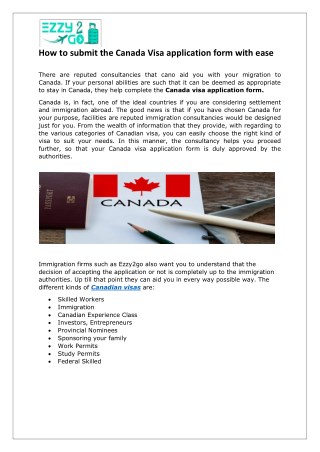 Canada visa application form