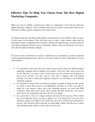 Effective Tips To Help You Choose from The Best Digital Marketing Companies