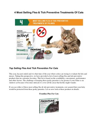 4 Most Selling Flea & Tick Preventive Treatments Of Cats