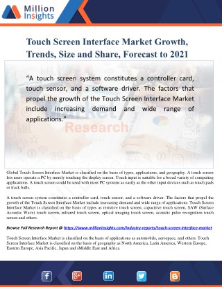 Touch Screen Interface Market Growth, Trends, Size and Share, Forecast to 2021