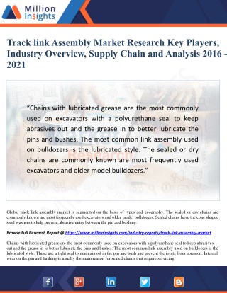 Track link Assembly Market Research Key Players, Industry Overview, Supply Chain and Analysis 2016 - 2021