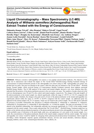 Trivedi Effect - Liquid Chromatography – Mass Spectrometry (LC-MS) Analysis of Withania somnifera (Ashwagandha) Root Ext
