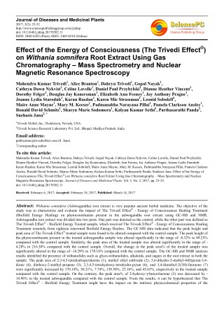 Trivedi Effect - Effect of the Energy of Consciousness (The Trivedi Effect®) on Withania somnifera Root Extract Using Ga