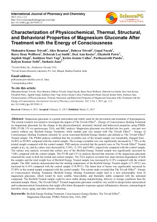 Trivedi Effect - Characterization of Physicochemical, Thermal, Structural, and Behavioral Properties of Magnesium Glucon