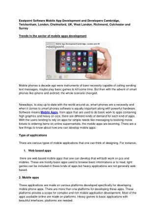 Eastpoint Software Mobile App Development and Developers Cambridge, Twickenham, London, Chelmsford, UK, West London, Ric