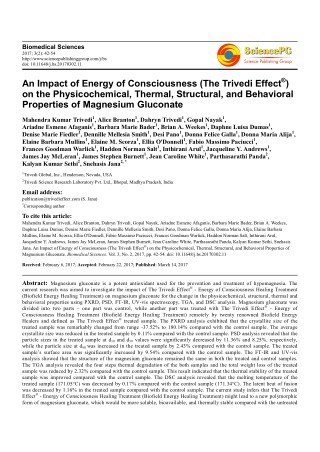 Trivedi Effect - An Impact of Energy of Consciousness (The Trivedi Effect®) on the Physicochemical, Thermal, Structural,