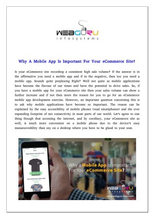 Why A Mobile App Is Important For Your eCommerce Site?