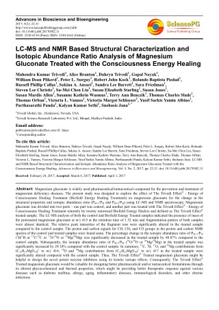 Trivedi Effect - LC-MS and NMR Based Structural Characterization and Isotopic Abundance Ratio Analysis of Magnesium Gluc