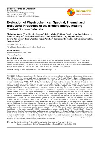 Trivedi Effect - Evaluation of Physicochemical, Spectral, Thermal and Behavioral Properties of the Biofield Energy Heali