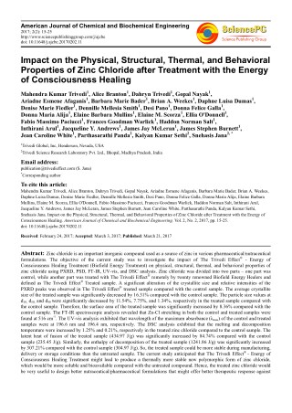 Trivedi Effect - Impact on the Physical, Structural, Thermal, and Behavioral Properties of Zinc Chloride after Treatment