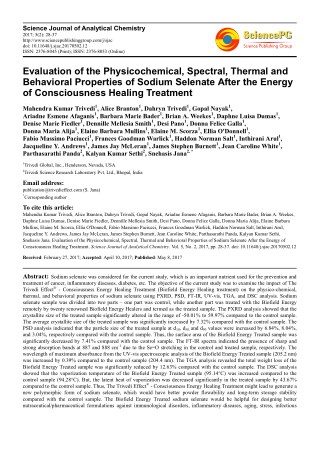 Trivedi Effect - Evaluation of the Physicochemical, Spectral, Thermal and Behavioral Properties of Sodium Selenate After