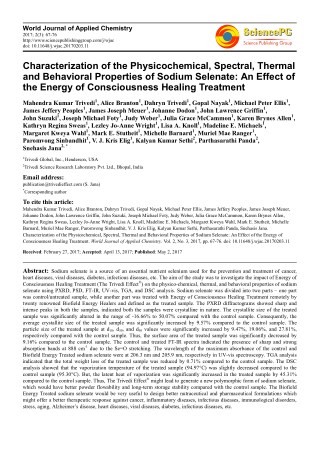 Trivedi Effect - Characterization of the Physicochemical, Spectral, Thermal and Behavioral Properties of Sodium Selenate