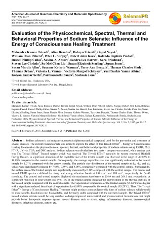 Trivedi Effect - Evaluation of the Physicochemical, Spectral, Thermal and Behavioral Properties of Sodium Selenate: Infl