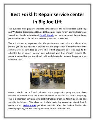 Best Forklift Repair service center in Big Joe Lift