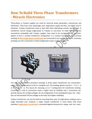 How To Build Three Phase Transformers - Miracle Electronics