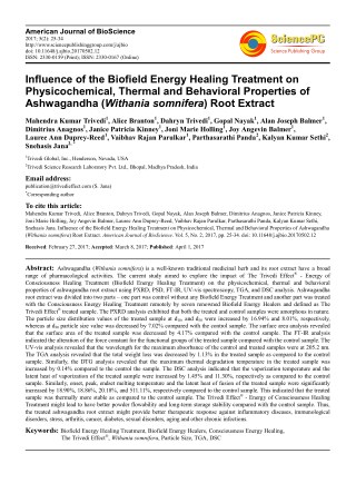 Trivedi Effect - Influence of the Biofield Energy Healing Treatment on Physicochemical, Thermal and Behavioral Propertie