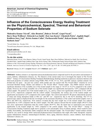Trivedi Effect - Influence of the Consciousness Energy Healing Treatment on the Physicochemical, Spectral, Thermal and B
