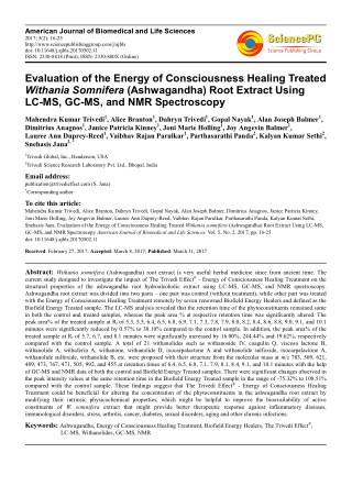 Trivedi Effect - Evaluation of the Energy of Consciousness Healing Treated Withania Somnifera (Ashwagandha) Root Extract