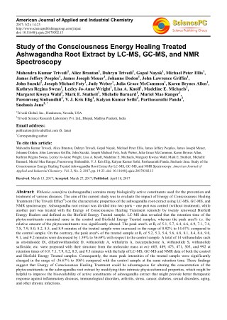 Trivedi Effect - Study of the Consciousness Energy Healing Treated Ashwagandha Root Extract by LC-MS, GC-MS, and NMR Spe