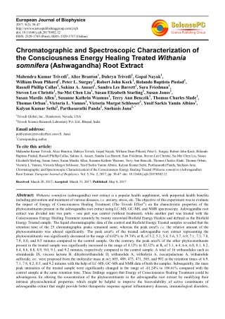 Trivedi Effect - Chromatographic and Spectroscopic Characterization of the Consciousness Energy Healing Treated Withania