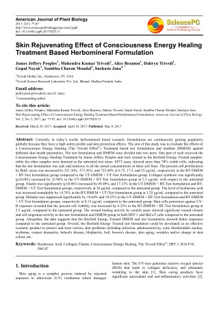 Trivedi Effect - Skin Rejuvenating Effect of Consciousness Energy Healing Treatment Based Herbomineral Formulation