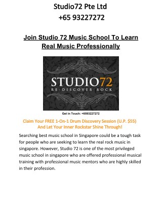 Join Studio 72 Music School To Learn Real Music Professionally