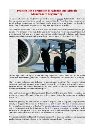 Practice For a Profession in Avionics and Aircraft Maintenance Engineering